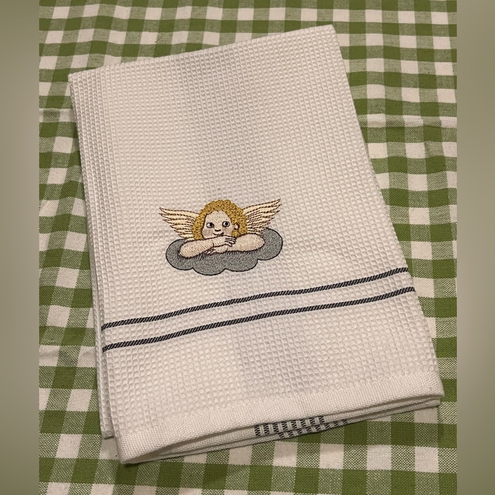 NWT EMBROIDERED ANGEL TEA TOWEL.